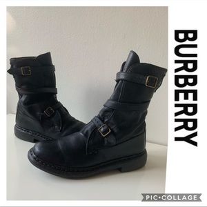 BURBERRY Moto Combat Boots Leather size 8 37.5